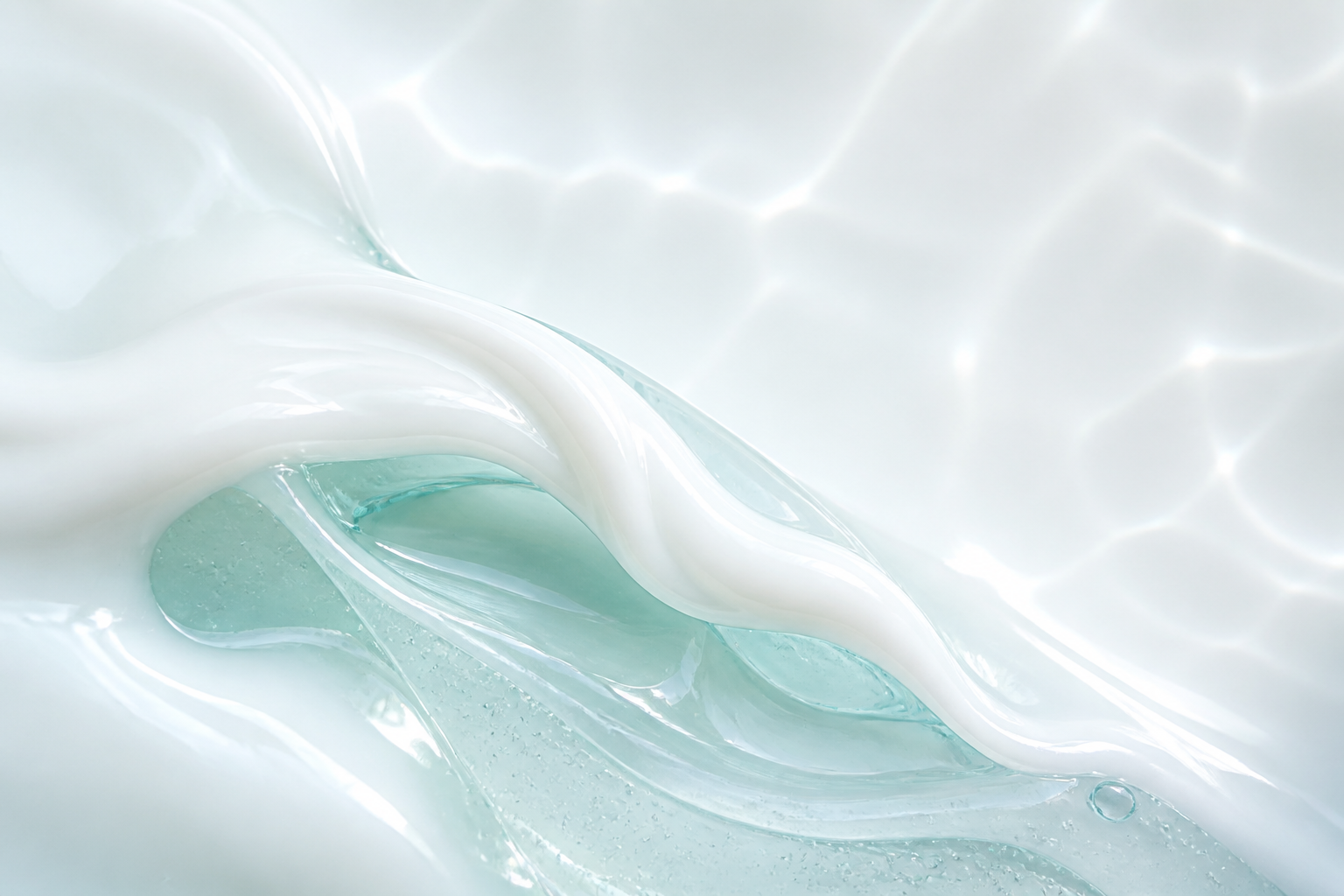 Pearl-white emulsion folding through translucent aqua gel